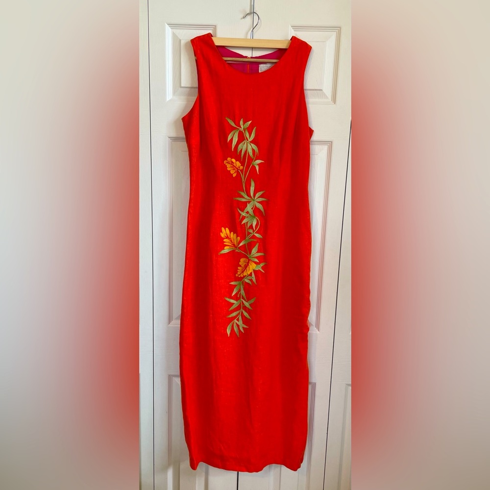Studio C Linen / Rayon Orange and Embroidered Dress - Size 10